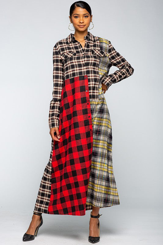 Oversized Flannel Shirt Maxi Dress ...